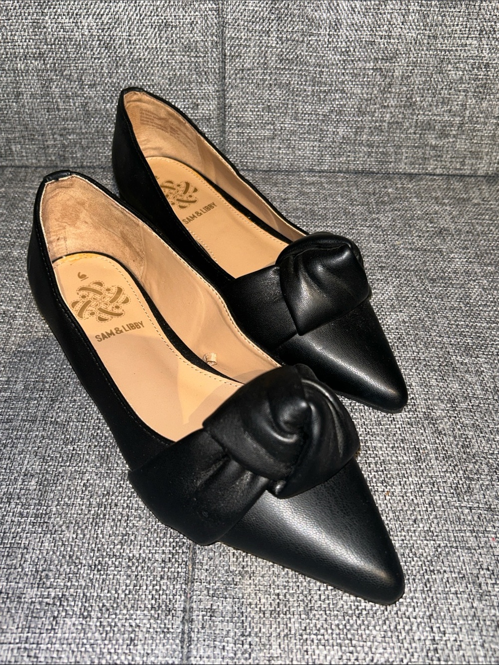 NEW - Sam & Libby LAURENA Black Pointed Toe Knot Detail Flats